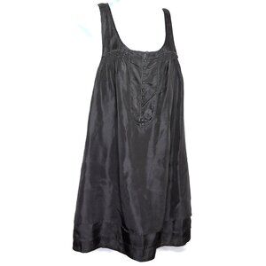 Naked Zebra Dark Gray Silk Tunic Top Racerback Fabric Buttons Tiered Hem EUC L